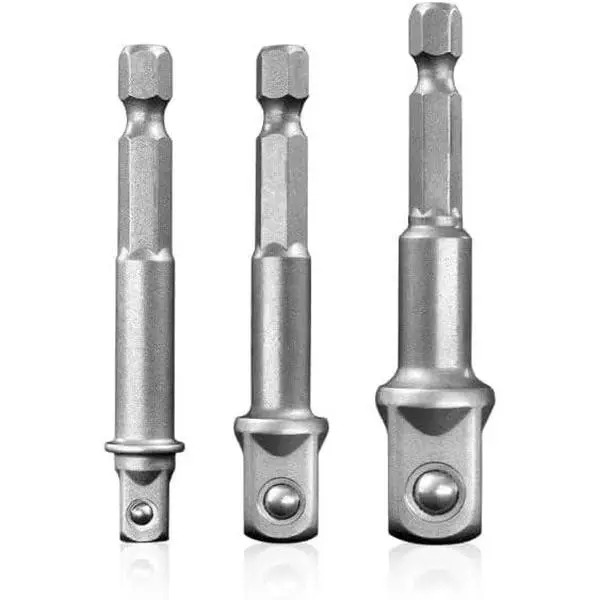 Impact Grade Socket Adapter Set, 3-PCS Drill Bit Adapter with Bit Holder, Sizes 1/4", 3/8", 1/2", 1/4-Inch SAE Hex Shank, Cr-V, for Cordless Drill & Screwdriver, Power Drill & Driver