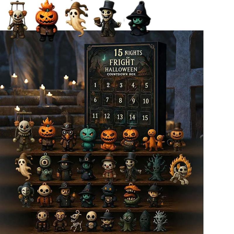 31 Nights of Fright Halloween Countdown Box 2025 - Halloween Spooky Advent Calendar Gift Set with Collectible Horror Figurines, Scary Ornaments & Party Decor for Adults, Teens, Haunted House Fans