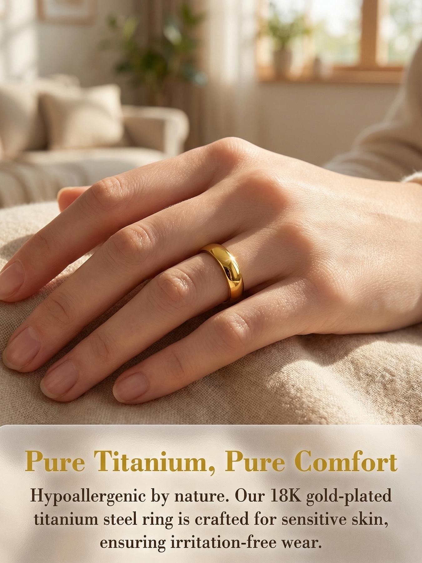 3-piece 18K gold stainless steel plain ring, high-end and niche, elegant ring with a smooth surface, high-quality jewelry ring / stainless steel material / colorfast / hypoallergenic / couple's style / suitable for festivals / parties / ideal gift