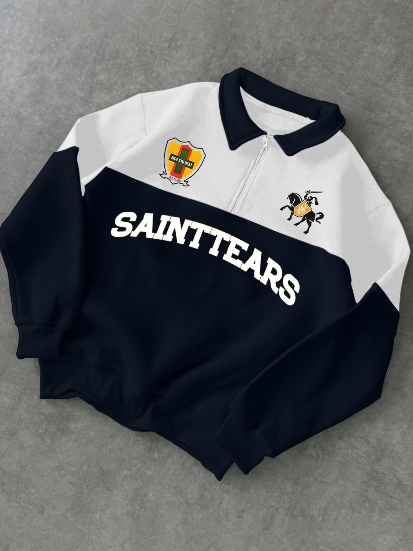 Men's Regular Fit Contrast Trim Zip Up Half Placket Sweatshirt, Casual Comfy Long Sleeve Collared Pullover for Spring & Fall, Fashion Men's Top for Daily Wear, Hoodie