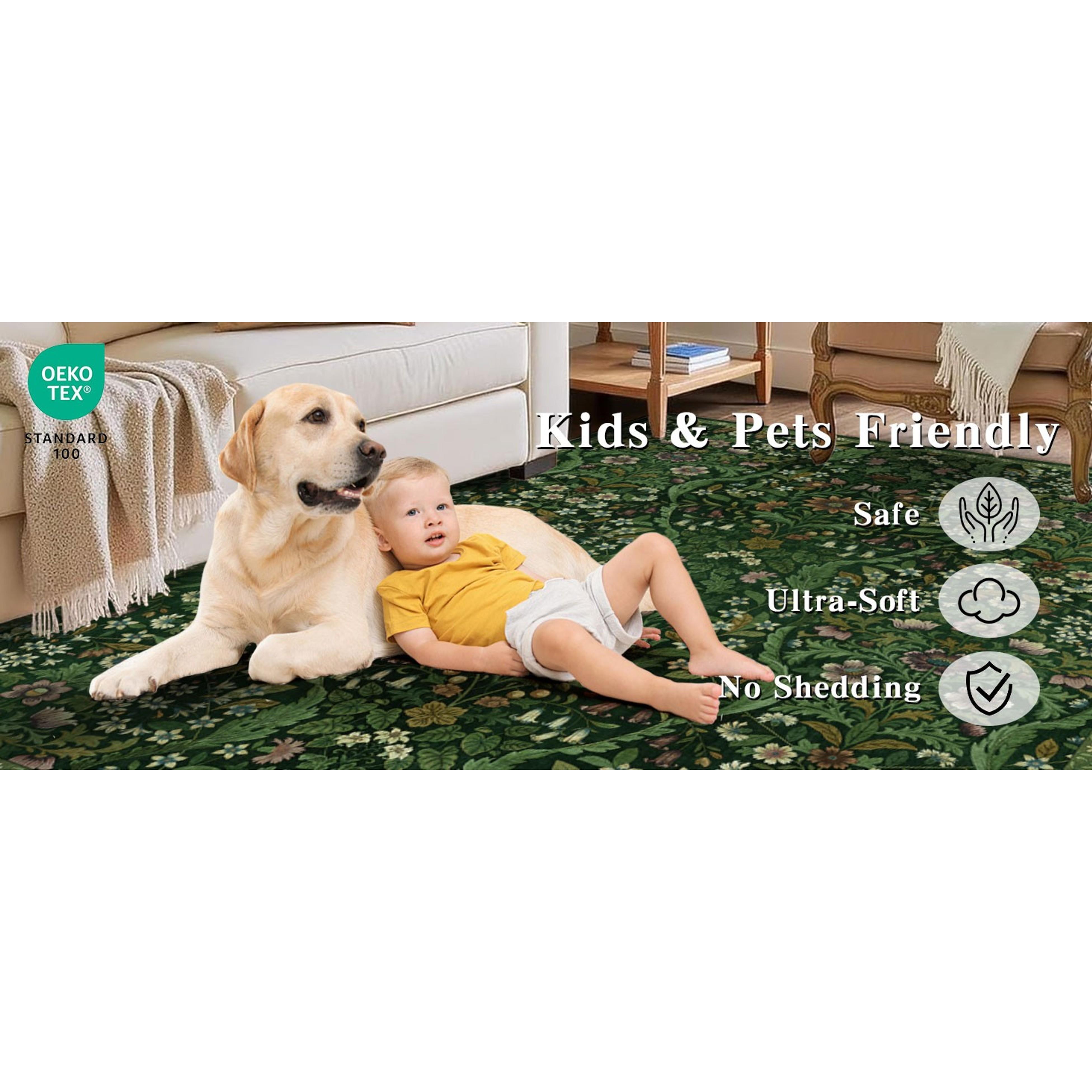 5×7 Dark Green Washable Floralbotanics Area Rug - Vintage Boho Soft Low-Pile Stainresist Non-Slip Carpet for Living Room, Bedroom, Home Decor, Rectangle 5×7 Dark Green Washable Floralbotanics Area Rug - Vintage Boho Soft Low-Pile Stainresist Non-Slip Carpet for Living Room, Bedroom, Home Decor, Rectangle