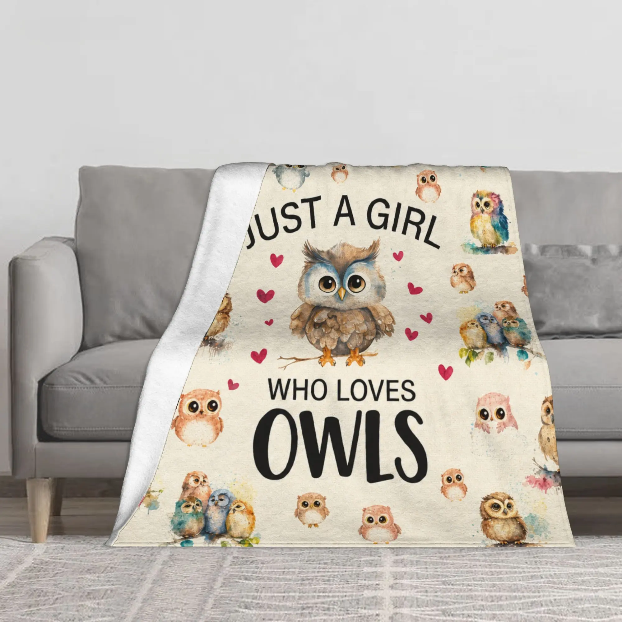 Just a Girl Who Loves Owls Throw Blanket, 280GSM Soft Flannel Fleece Blanket for Girls Women, Cute Owl Watercolor Pattern Plush Blanket for Couch Bed Sofa, Warm Cozy Lightweight Lap Blanket Gift