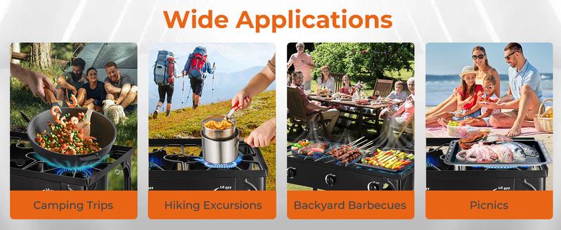 GEEKHOM Camping Stove, 3 Burner Propane Camp Stove w/Detachable Legs, 225,000-BTU Output, 20 PSI Regulator & CSA Certification, 30’’ Outdoor Gas Stove, High Pressure Propane Burner for BBQ (3 Burner)