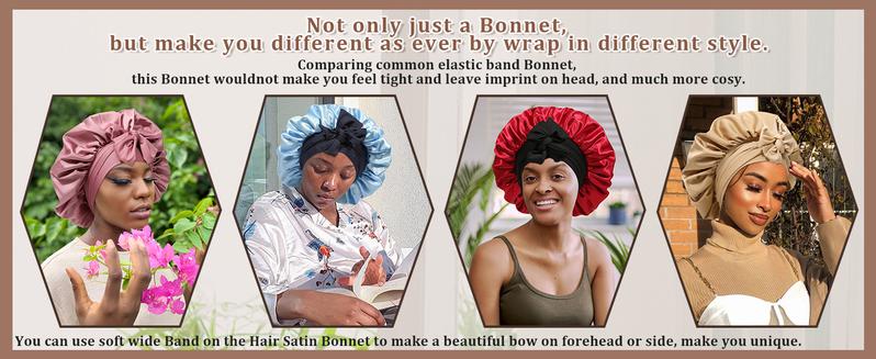 Satin Bonnet, Silk Bonnet for Sleeping, Silk Sleep Cap, Double Layer Hair Bonnet Elastic Tie Band For Women, Curly Hair, Night Cap, Heatless Styling Tool for Women Silky Haircare christmas gift ideas
