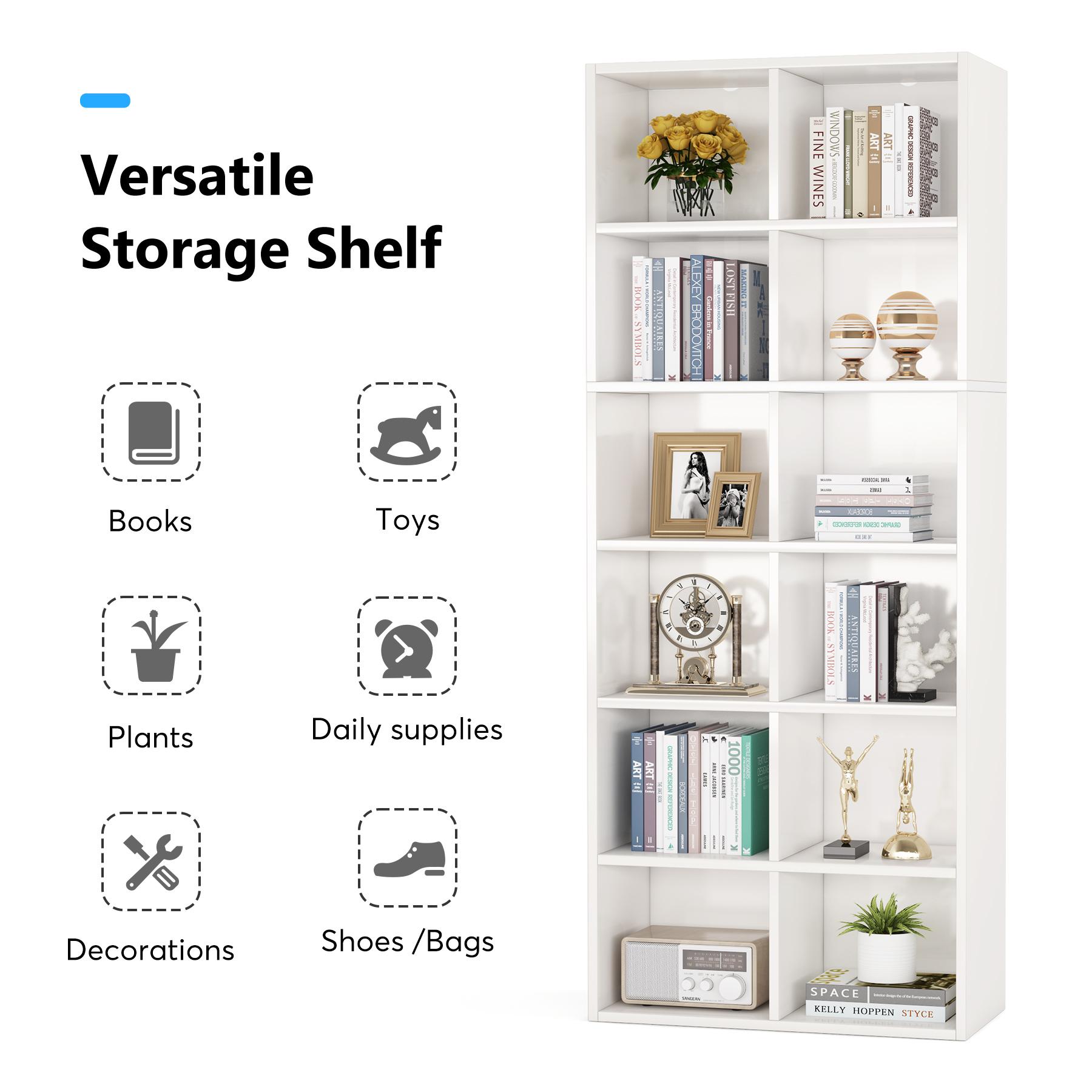 LITTLE TREE 71.65 Inch Tall Narrow Bookcase Bookshelf, White Modern Bookcase with 12 Cube Storage for Home Office, Vertical or Horizontal LITTLE TREE 71.65 Inch Tall Narrow Bookcase Bookshelf, White Modern Bookcase with 12 Cube Storage for Home Office, Vertical or Horizontal