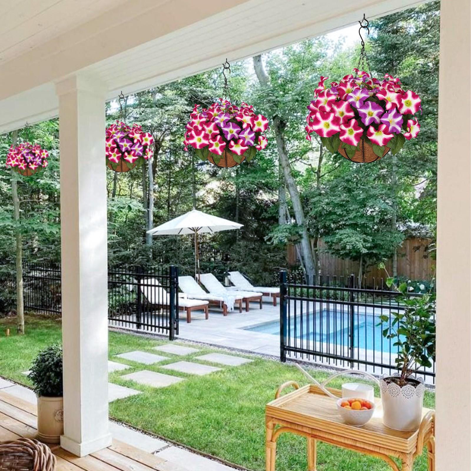 Outdoor Artificial Plant Hanging Baskets Set of 2, UV Resistant Porch Garden Decor, Durable Fake Plants for Outdoor Use