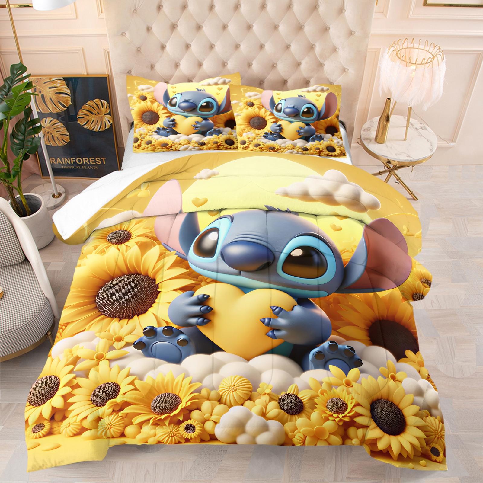 Stitch Pattern Comforter Set, Soft And Durable Bedding Set, Includes 1 Quilt And 1 Or 2 Pillowcases, Everyday Holiday Birthday Gift Bedroom Decor For Kids And Adults, Soft Material