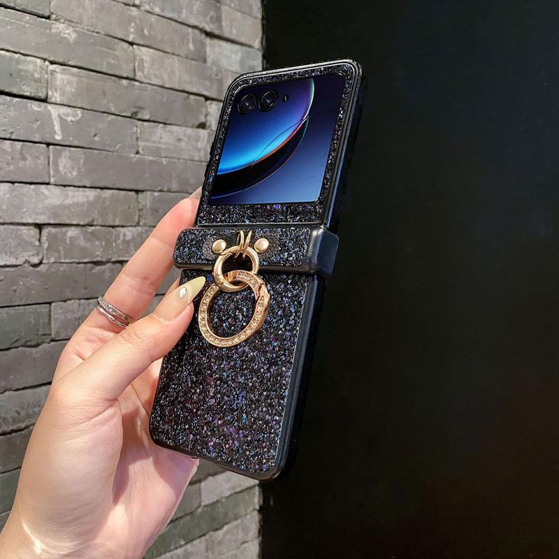 Luxurious shiny diamond rhinestone Glitter Ring Buckle Hard PC Phone Case For Moto Razr 50 60 Ultra 2025 + 2024 Protective 3-PIECE Back Cover