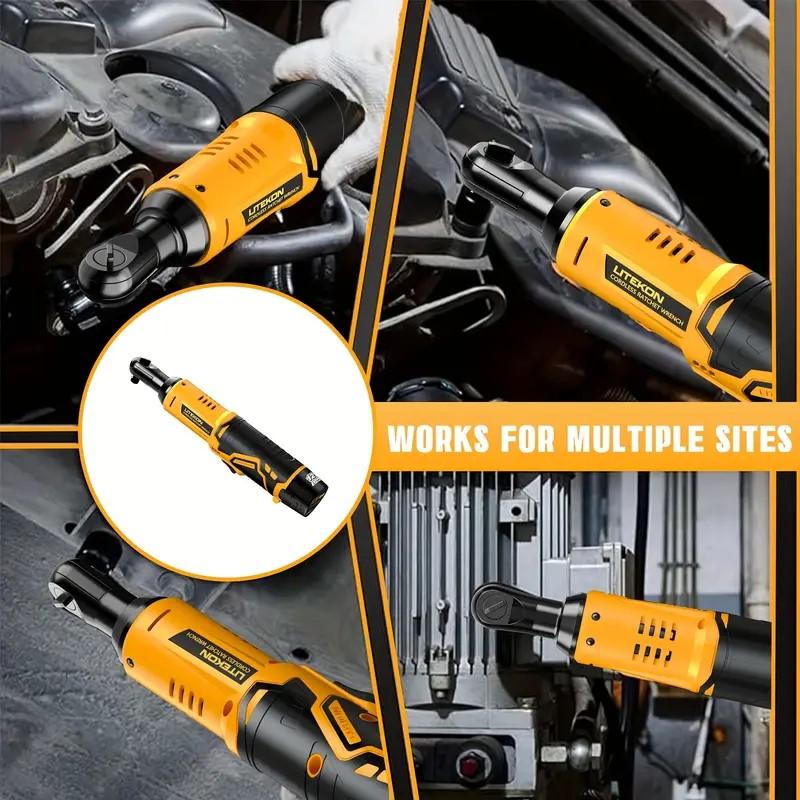 3/8"Cordless Electric Ratchet Wrench Set, 74 Ft-lbs 12V Battery Ratchet Tool Kit with Seven Wrench Sockets(1 Each 10-16mm), 2 X 2.0Ah Batteries And 1 Fast Charger for Car Home