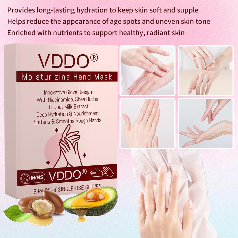 VDDO Deep Moisturizing Hand Mask – 6 Pairs | Niacinamide, Shea Butter & Goat Milk Extract for Dry, Rough Hands VDDO Deep Moisturizing Hand Mask – 6 Pairs | Niacinamide, Shea Butter & Goat Milk Extract for Dry, Rough Hands