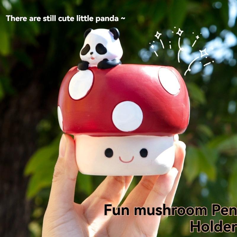 Cute Cartoon Mushroom Pen Holder, Student Desk Organizer, Multi-Functional Creative Storage Decor, Resin Succulent Plant Pot, Handmade Mini Planter, Cute Desk Accessories