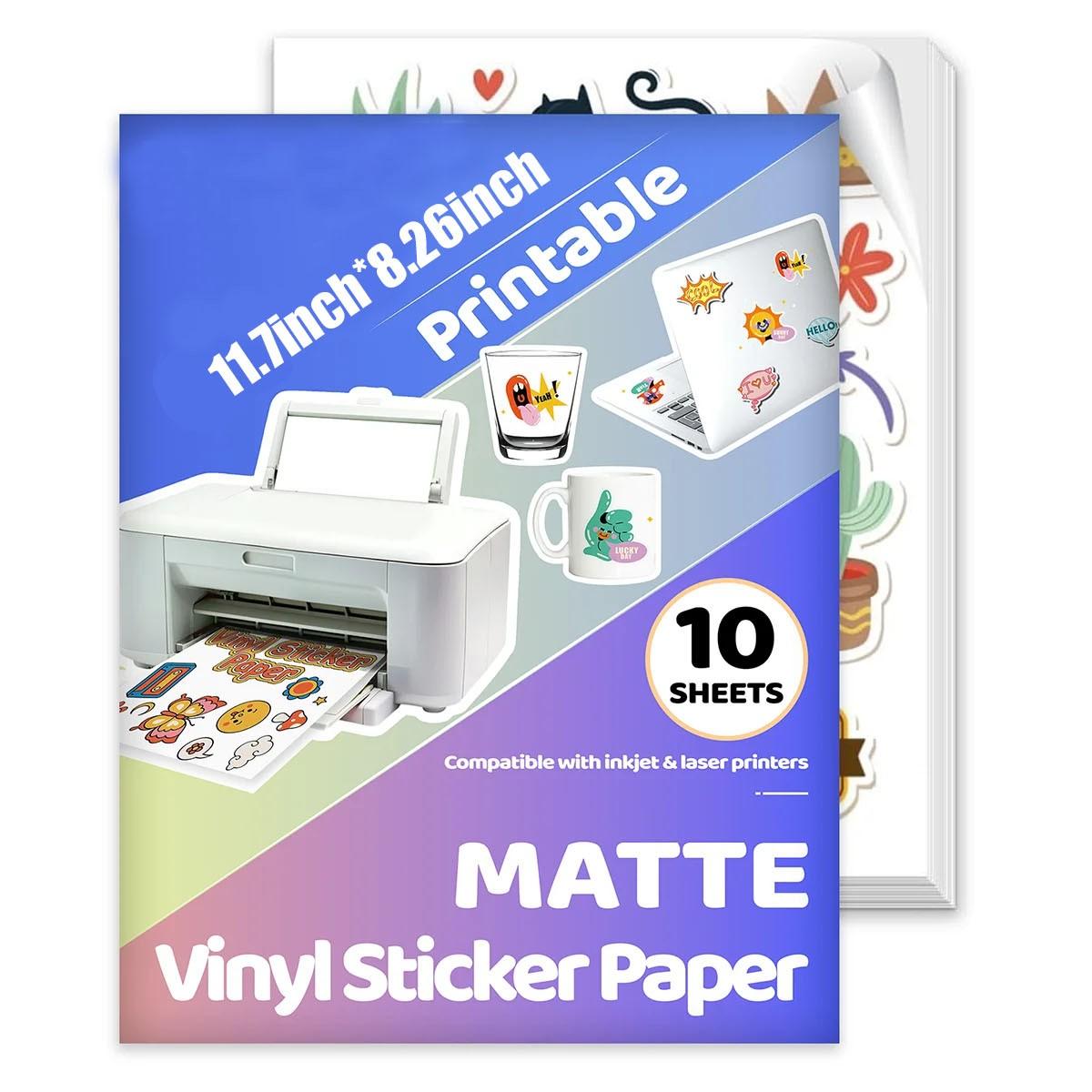 10/20 Sheets 8.26x11.7 Inch Matte Printable Polyester Sticker Paper, Self-Adhesive Dye Ink Compatible, Tear-Resistant Label Paper