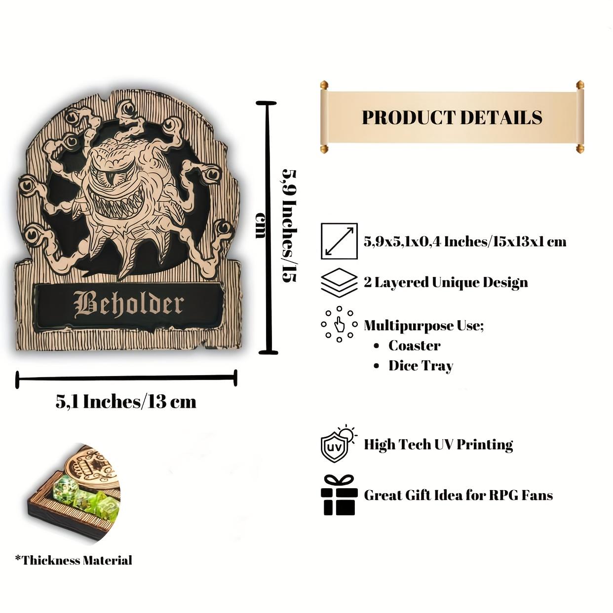 Role-Playing Game Dice Tray Coaster Set, Beholder Class Icons Cute Coasters, Fantasy Home Decor, Kitchen Gift, No Dice Included