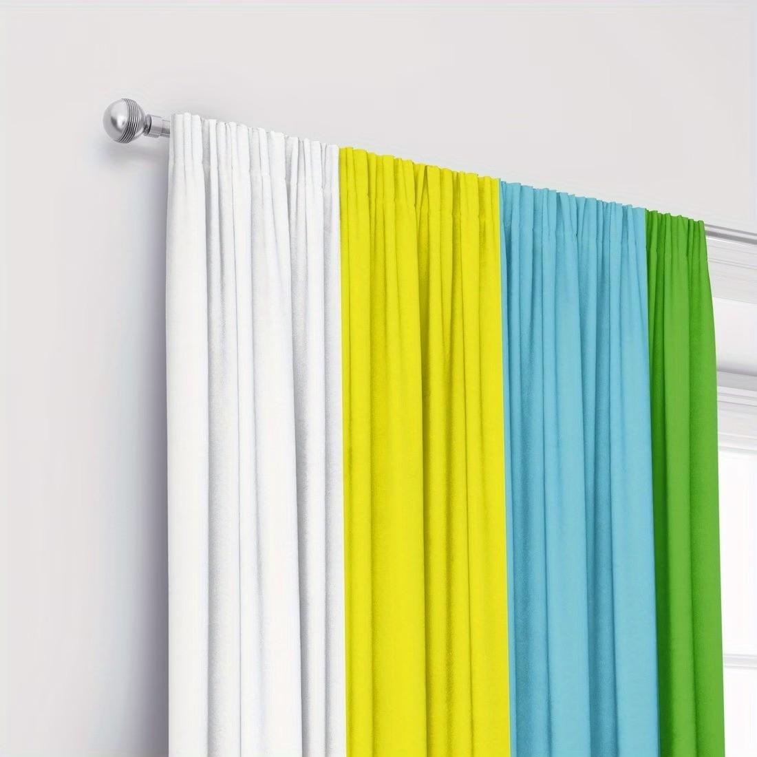 2 Piece Rainbow Stripe Curtains, Thermal Half-Opacity, Polyester, Bedroom Living Room Kitchen Decor, Birthday Gift, Apartment Balcony Curtain