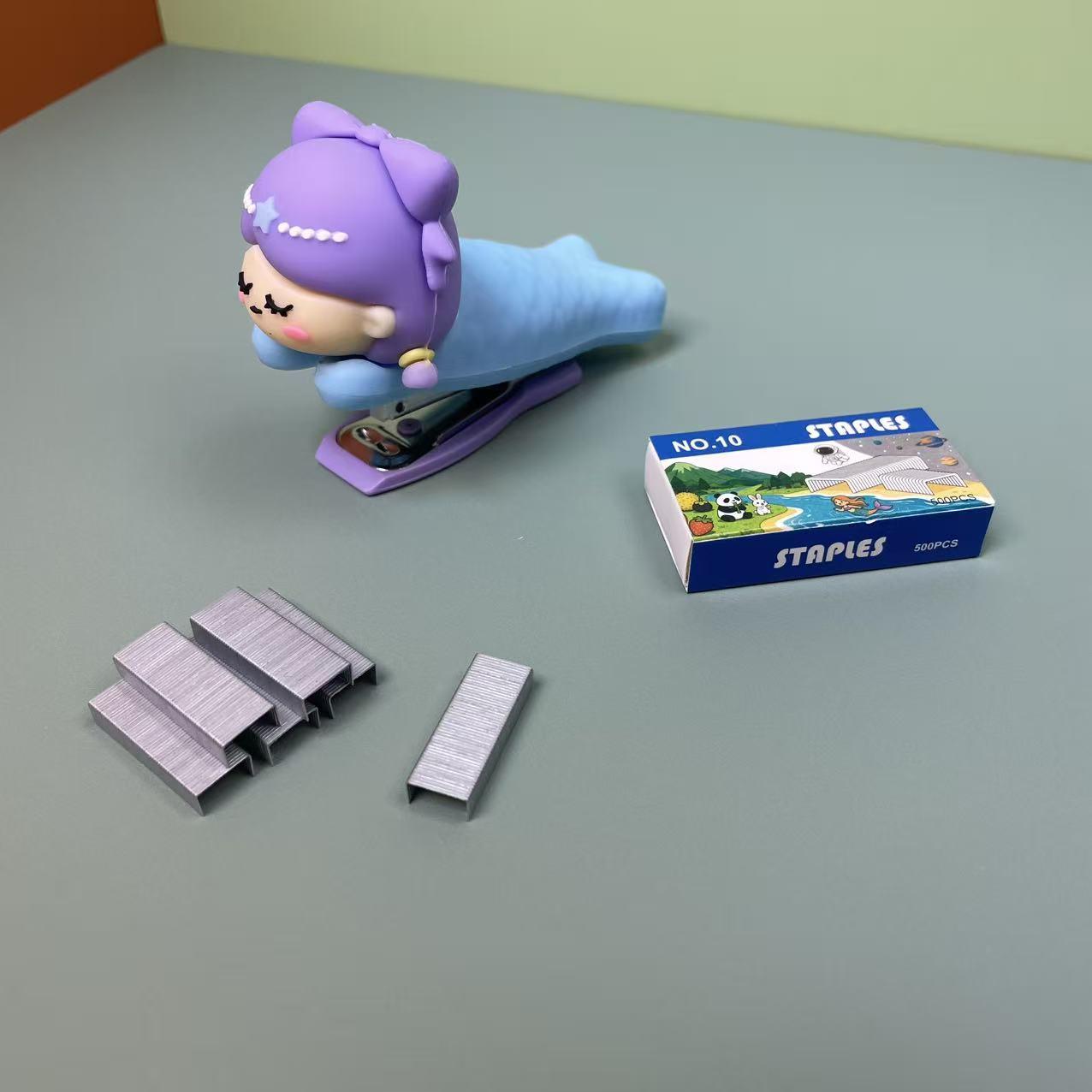 Mermaid Cartoon Stapler Set with 500 Staples, Comfortable Binding, Versatile, Ideal for Home School Office Classroom Supplies, Cute Design, Essential Stationery