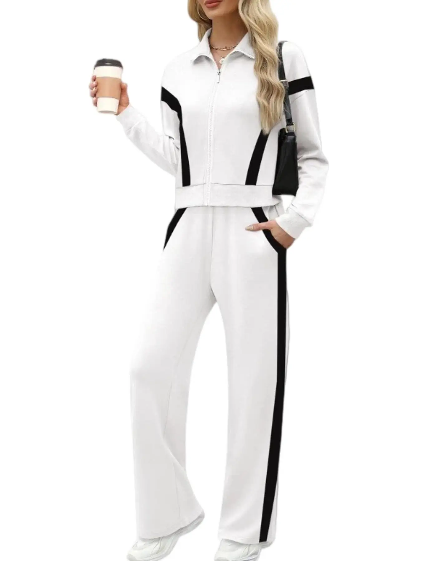 Women’s 2 Piece Tracksuit Set, Zip Up Jacket & Wide Leg Pants, Casual Loose-Fitting Lounge Set, Athletic Travel