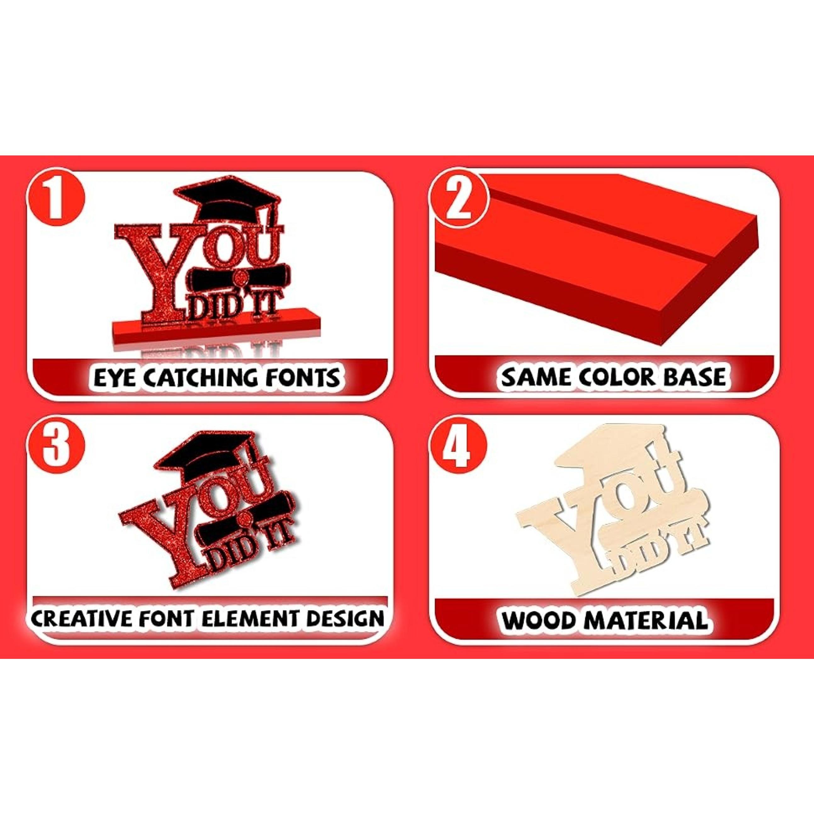 4Pcs Graduation Decorations Class of 2026 Wood Table Centerpieces Congrats Grad Wooden Sign Graduation Table Toppers Tiered Tray Decor for 2026 Graduation Party Red-Black