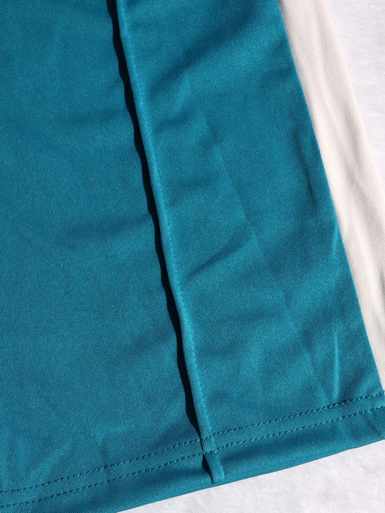 Women's 2-Piece Colorblock Fitted Zipper Jacket & Wide-Leg Pants Set, Casual Streetwear, Daily Commute Fashion, Trendy Women's Clothing