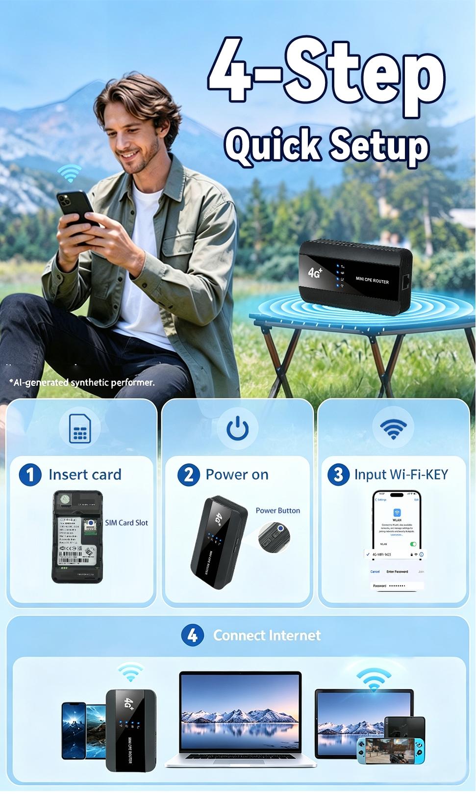 Upgraded 2-in-1 4G LTE Router with Ethernet Port, Portable Mobile Hotspot & Wired Network Router with 3000mAh Battery, SIM Card Supported, Professional Travel WiFi Router for Home and Business