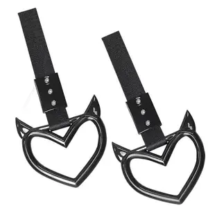 2 PCS Devil-Style Heart Handle Strap Drift Charms - Red Car Hanging Ring Decoration, Car Interior-Exterior Accessory Keychain