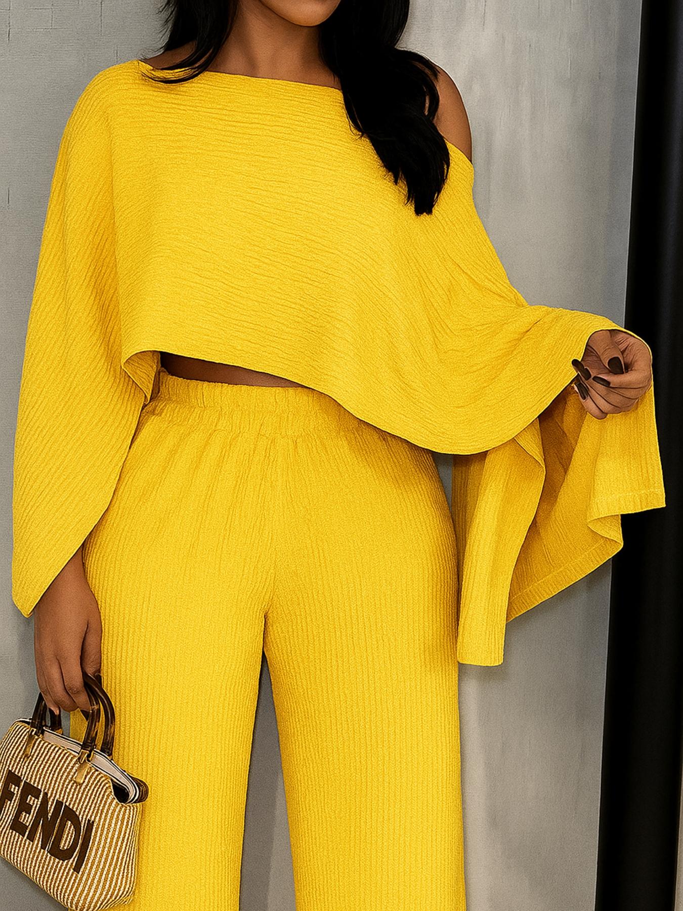 Two-Piece Set Women's Solid Color Top & Elastic Waist Pants, Casual Fashion Cozy Top & Trousers for Daily Outdoor Wear, Women's Clothing for Fall