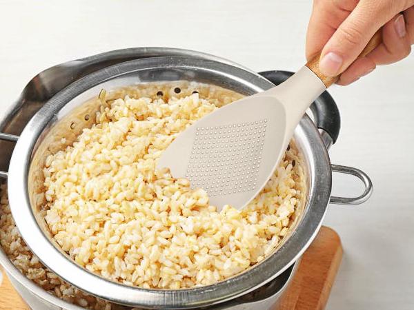 BADIANO Cooking Spoon and Rice Scooper for Nonstick Cookwares, Great for Cooking and Serving Durable BPA-Free Matte Silicone, Wood Handle Spoon for Mixing, Scoop, and Scrape