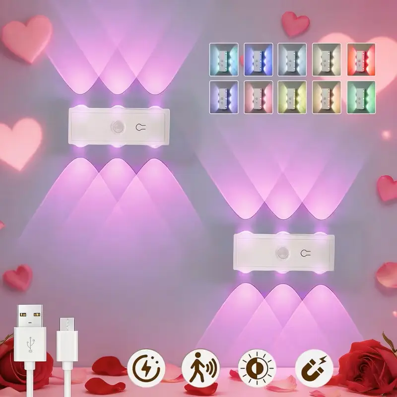 RGB Wall Light, LED Smart Motion Sensor Night Light, USB Rechargeable Bedside Lamp, Living Room, Bedroom, Hallway, Entryway, Staircase Decorative Light, Led Ambient Lighting, Home Lighting