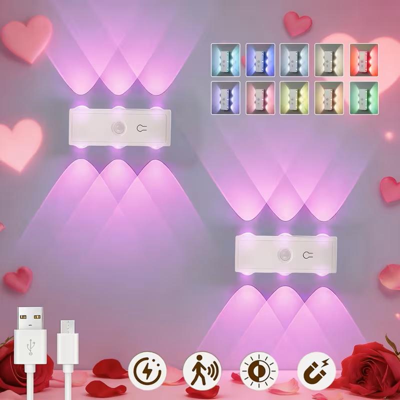 RGB Wall Light, LED Smart Motion Sensor Night Light, USB Rechargeable Bedside Lamp, Living Room, Bedroom, Hallway, Entryway, Staircase Decorative Light, Led Ambient Lighting, Home Lighting