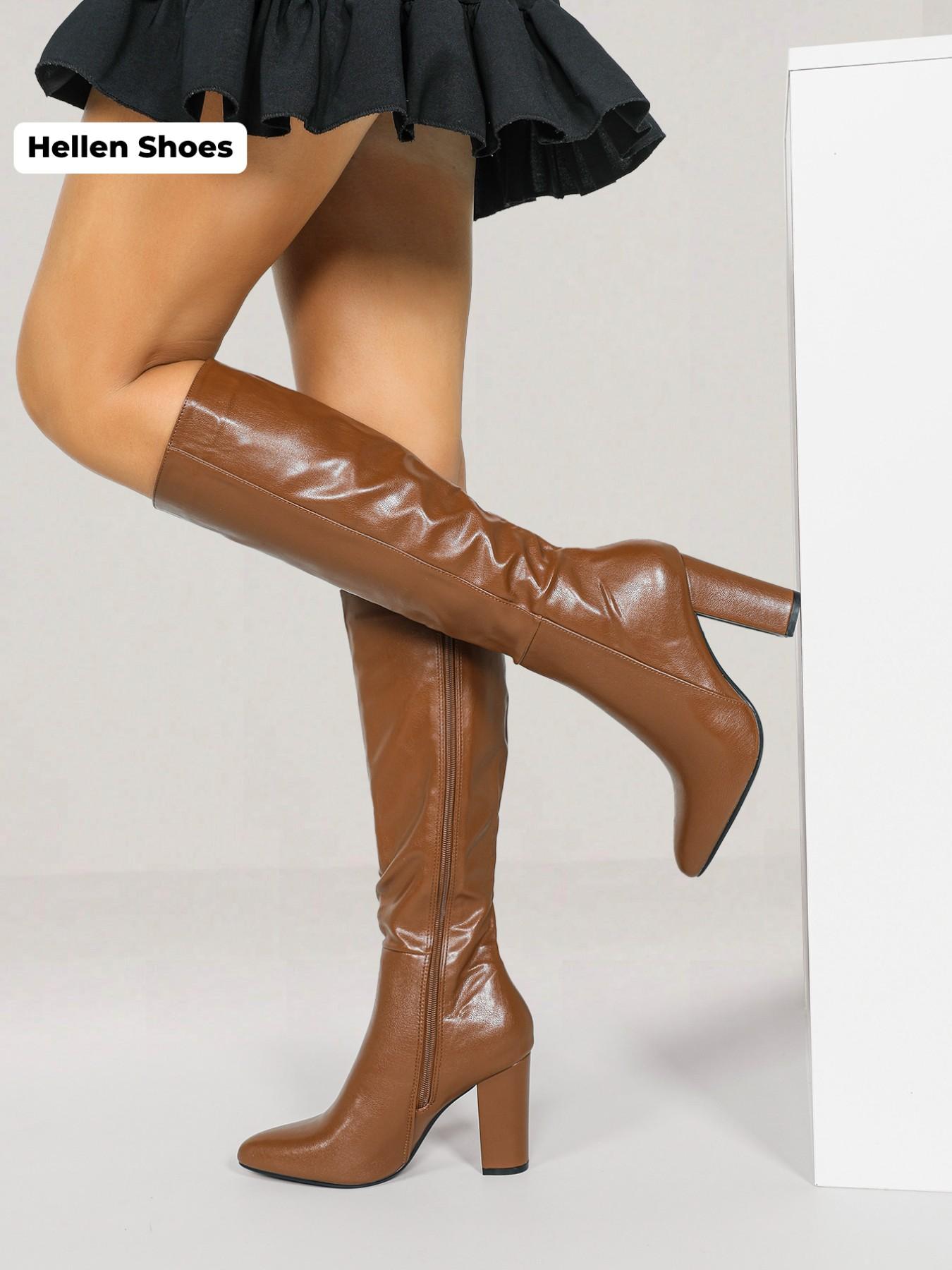 Women's Fashionable Solid Color Pointed Toe Boots, Elegant Zipper Design Knee Boots for Daily Wear, Female All-match Trendy Shoes for Fall & Winter, Pointed Toes Boots