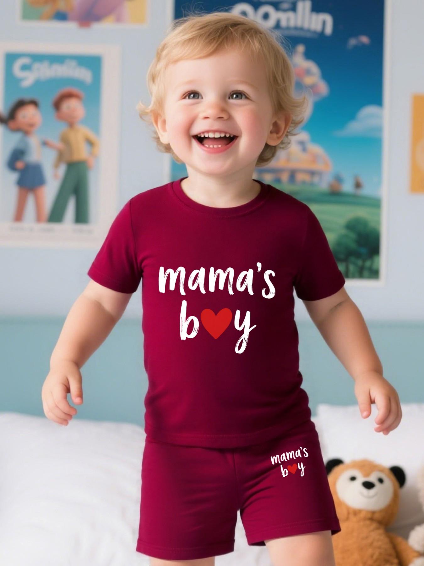Boy T-Shirt and Shorts Set, Fashion Summer Casual, Short Sleeve Top and Shorts, Letter Heart Print Design, Fitted Style, Summer Clothing Set