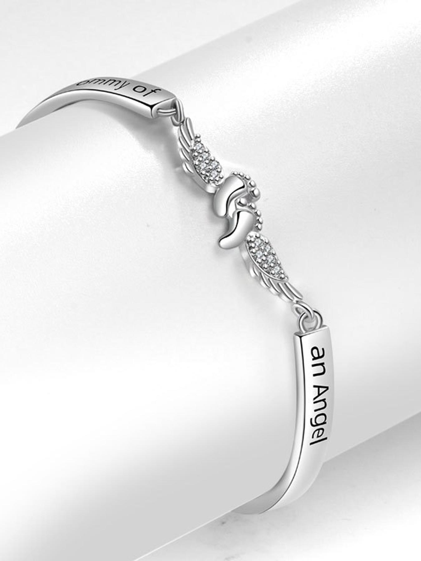 Mother's Day Angel Mom Bracelet, Cute Footprint Ring, Adjustable Infinite Circular Bracelet, Angel Baby Memorial Bracelet - With Angel Wings and Footprints as Remembrance Decorations. A Memorial Gift for the Baby's Death,For the strongest mother.