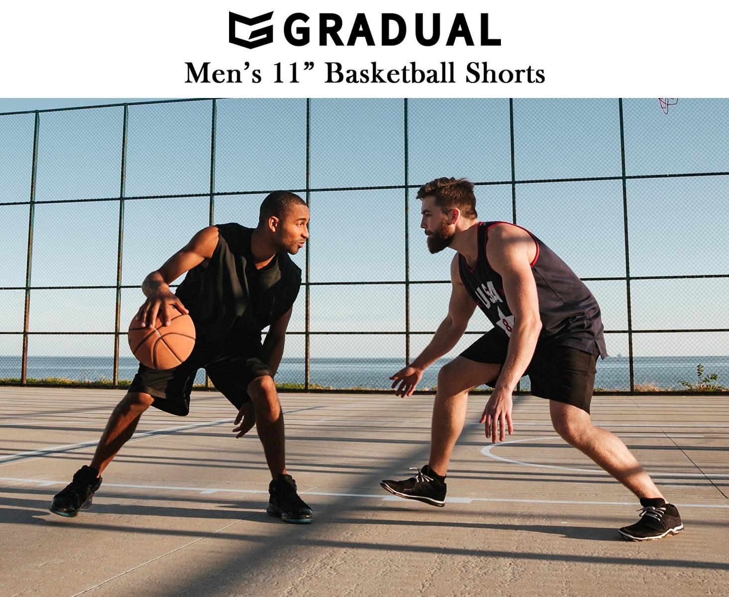 G Gradual Men's Basketball Shorts with Zipper Pockets Lightweight Quick Dry 11" Long Workout Shorts for Men Athletic Gym