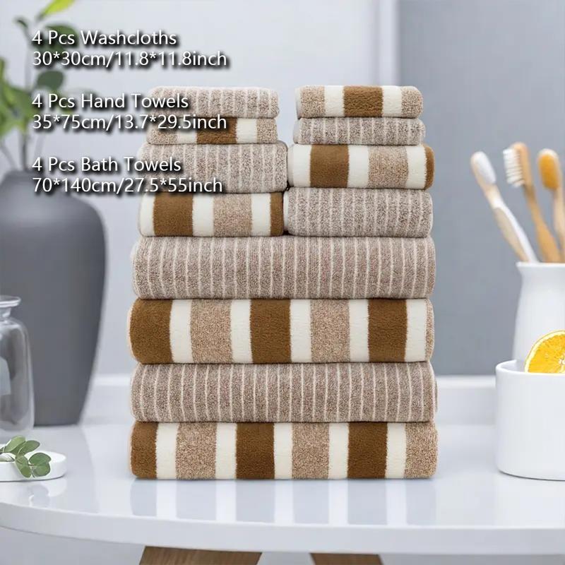 Striped Bath Towel Sets, Premium Bath Towels, 2/5/8/12 Pcs Washcloths Hand Towel and Bath Towels Soft Absorbent Microfiber Blanket Towel, Quick Drying Towel for Bathroom, Hotel, Salon, Spa, Gym, Home Goods
