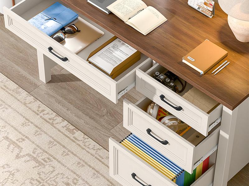 Vabches Farmhouse Executive Desk with Storage and Ample File Drawer, Rustic Large Home Writing Desk for Bedroom, White