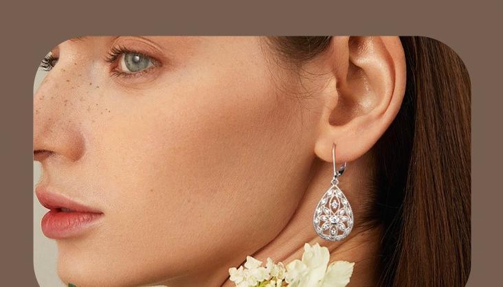 Women's 925 Sterling Silver Teardrop Earrings Jewelry - Antique Style Cubic Zirconia Filigree Leverback Dangle Earrings, Hypoallergenic Gift Set, Summerwins, Antique Style Earrings