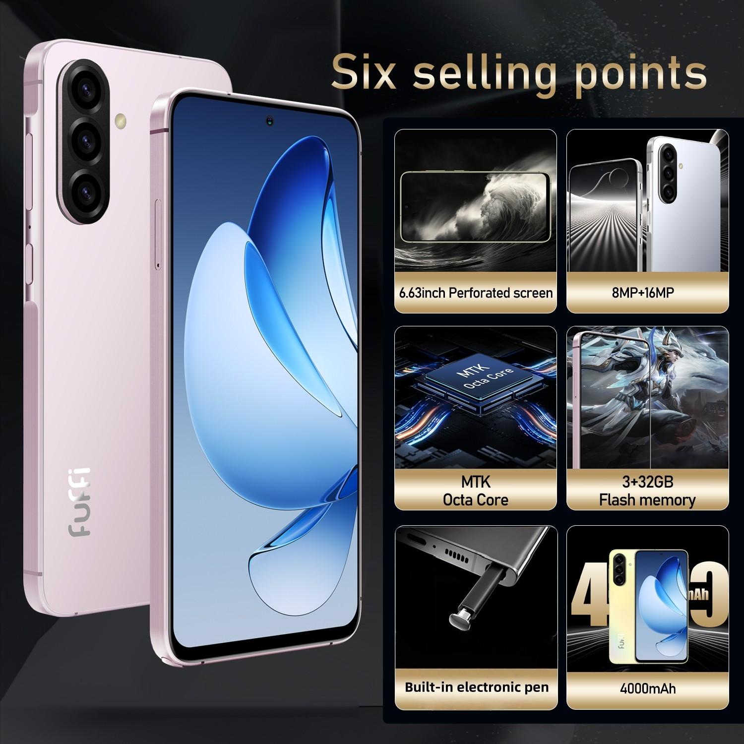 FUFI smart phone, Global Smartphone, global 4G network, 6.63-inch high-definition screen, dual SIM dual standby, eight-core processor, 4000 mAh battery, 3GB + 32GB memory, 8MP + 16MP pixels, electronic stylus, Android phone, Dual Sim Cellphone