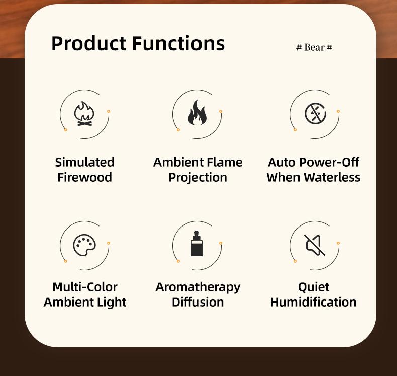 Fireplace Scent Diffuser Humidifier, Aromatherapy Humidifier, Flame Atmosphere Light, Waterless Power Protection, Fine Mist & Coarse Mist Output, Quiet Operation