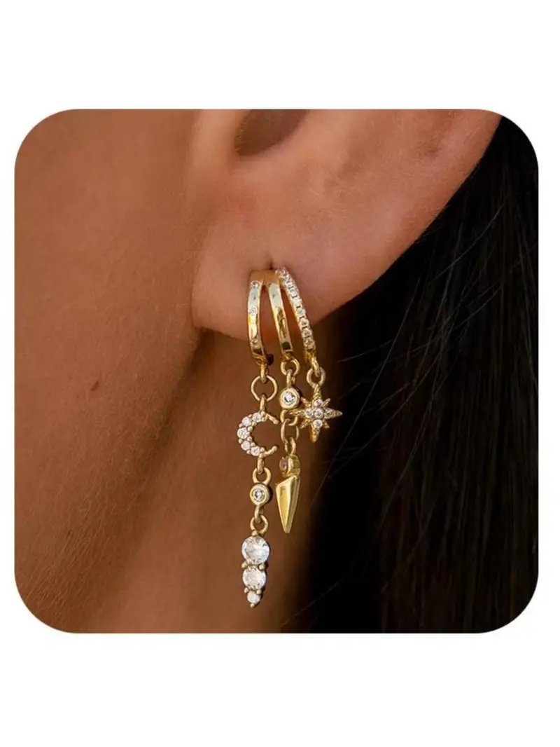 14K Gold-Plated CZ Drop Huggie Earrings for Women, Multi-Gemstone Design, Hypoallergenic Brass, Perfect for Everyday Wear & Layering, Trendy Minimalist Jewelry, Stackable Earrings, Versatile Earrings