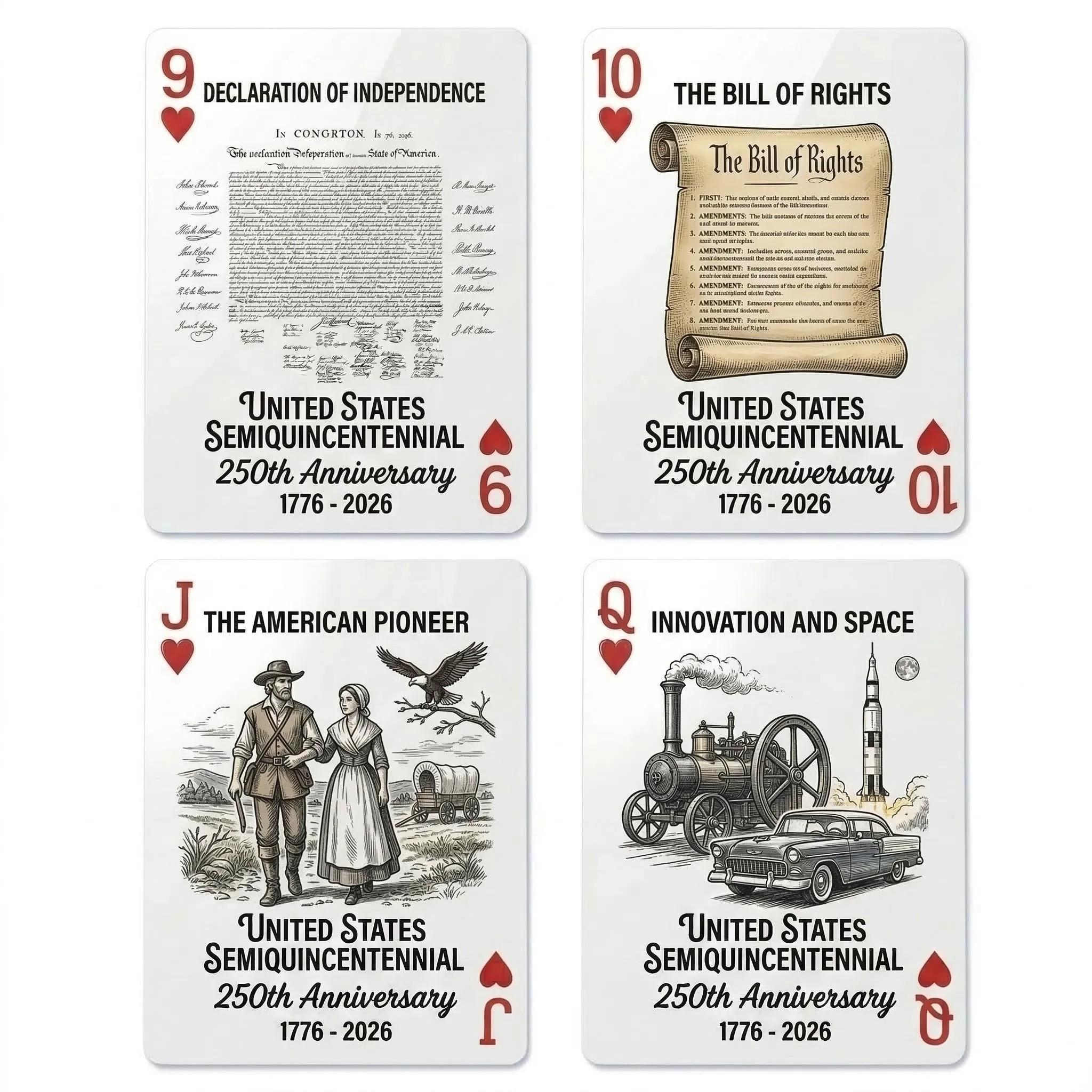 250th Anniversary USA Semiquincentennial Freedom Eagle Poker Cards, Innovation And Space, 1776-2026 Commemorative Deck, Standard Size Premium Playing Cards, Patriotic Holiday Collectible, Versatile Use