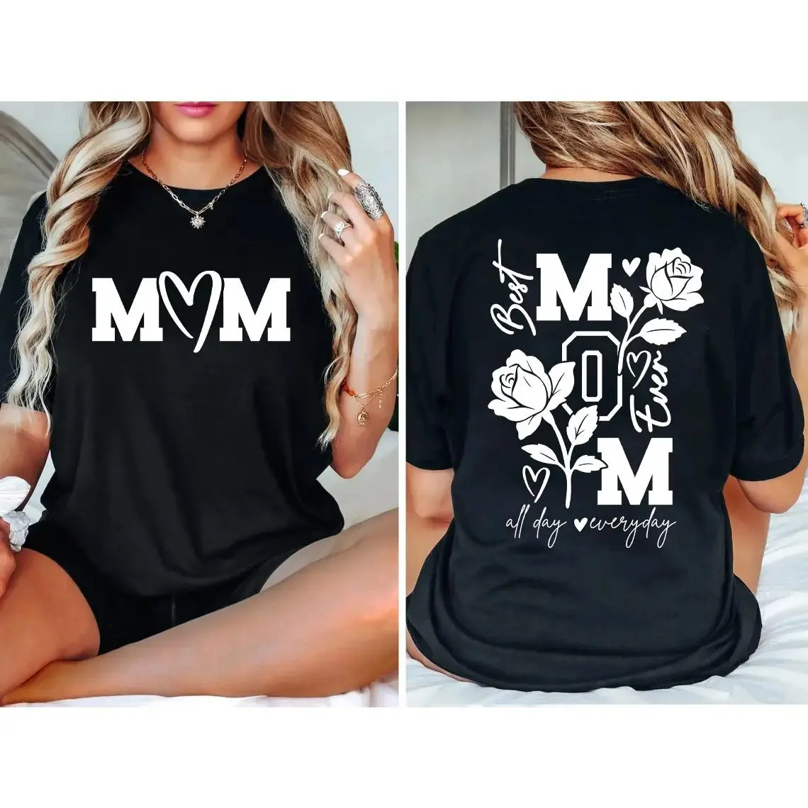 Double-Sided Print! Oversized 100% Cotton Mom Tee - Cool Mom Club, Great Mother’s Day Gift, Seamless, Shortsleeve, Soft, Graphics, Top