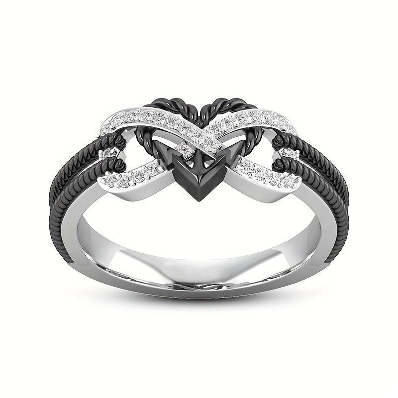 Stainless Steel Black Heart Couple Ring Set, Versatile Finger Jewelry for European and American Couples Daily Outfit Matching Accessory