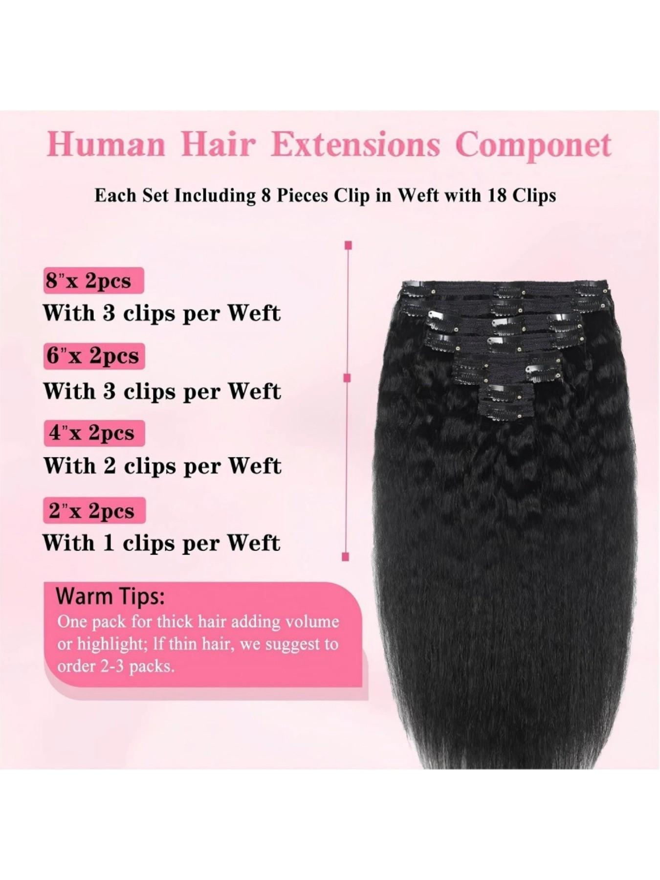 Kinky Straight Clip in Hair Extensions Real Human Hair 14-28 Inch 100g