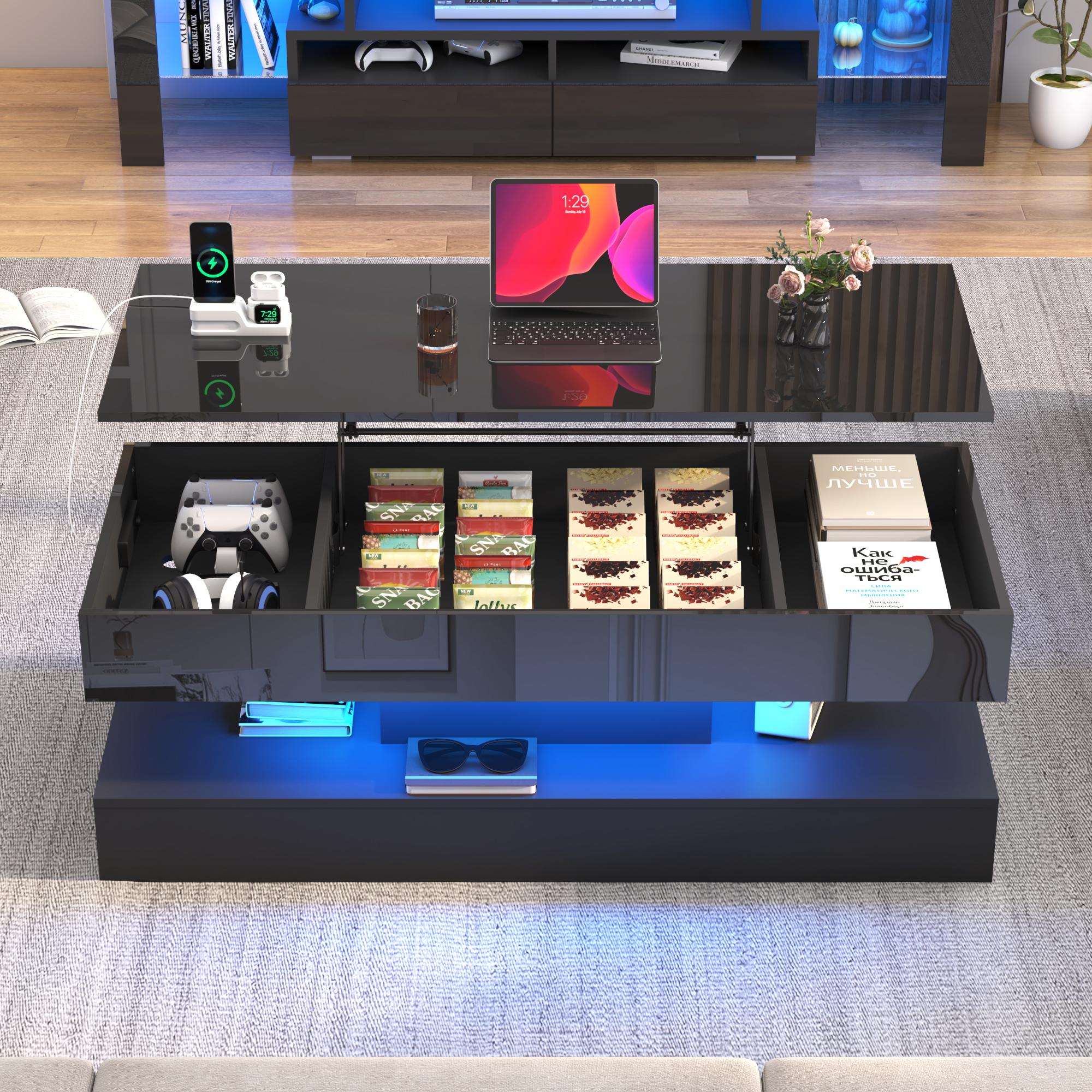 39.4"/47.2" Large Lift Top Coffee Table,Modern High Glossy LED Coffee Tables for Living Room with Storage,Black Living Room Tables for Living Room,Dining Room,Bedroom Home Office,APP LED Lights(Black/white) 39.4"/47.2" Large Lift Top Coffee Table,Modern High Glossy LED Coffee Tables for Living Room with Storage,Black Living Room Tables for Living Room,Dining Room,Bedroom Home Office,APP LED Lights(Black/white)
