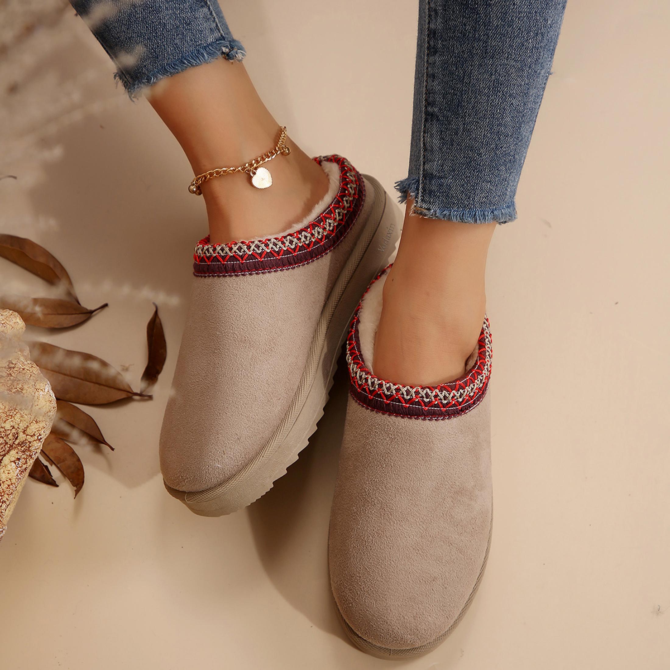 Women's Slippers Platform Mini Boots Short Ankle Boot Fleece Lined Sneakers House Slippers Anti-Slip Snow Boot For Outdoor Springfresh