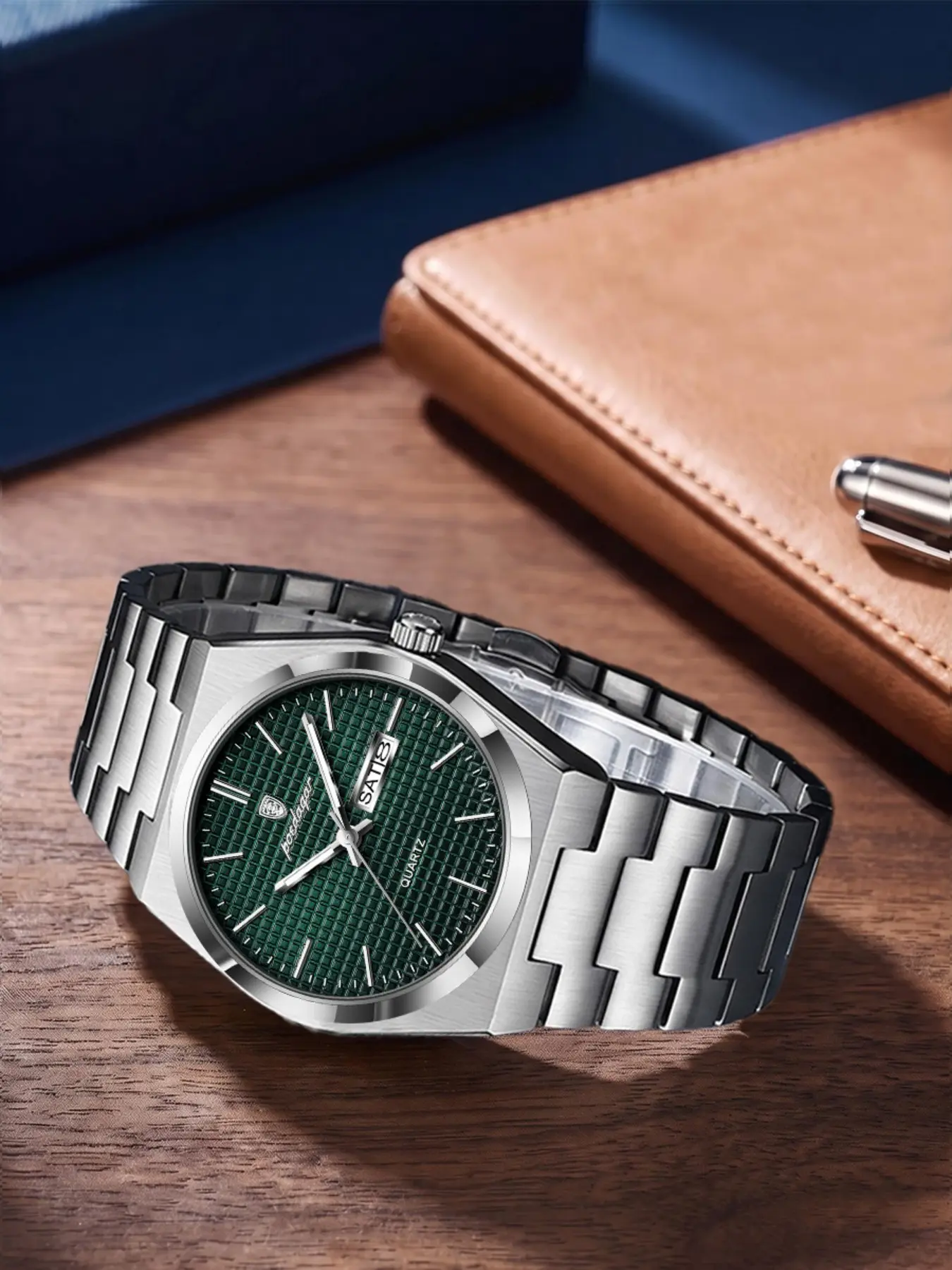 POEDAGAR Exquisite Casual Men's Watch Stainless Steel Waterproof Night Light Fashion Casual Quartz Analog Quartz Men's Watch Date Week Men's Watch Modern Fashionable Wristwatch
