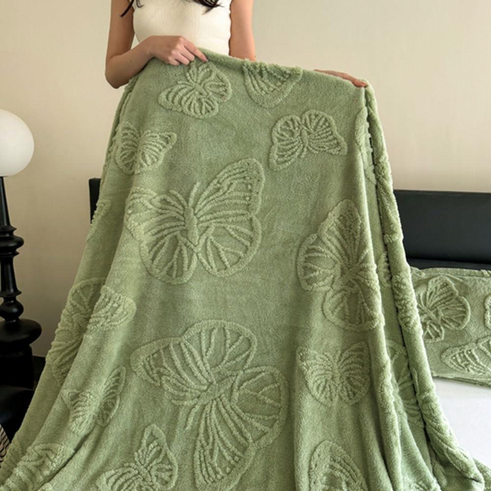Wool Butterfly Blanket for Sofa Bed, 3D Embroidered Soft Flannel, All-Season Size, Comfortable for Bed Couch Office Camping