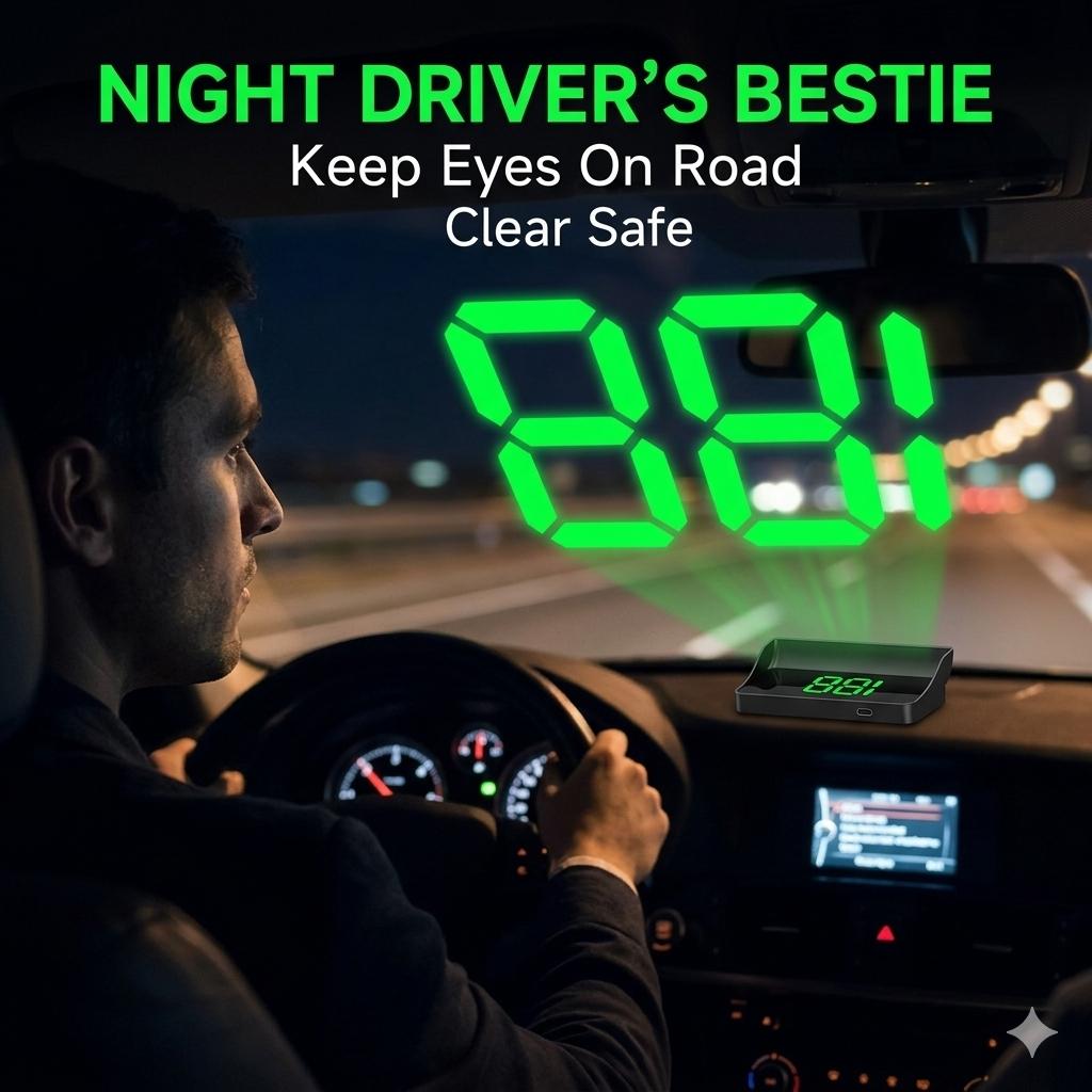 Universal Car HUD Head Up Display - Digital GPS Speedometer with MPH Projector - Plug & Play for All Vehicles, Night