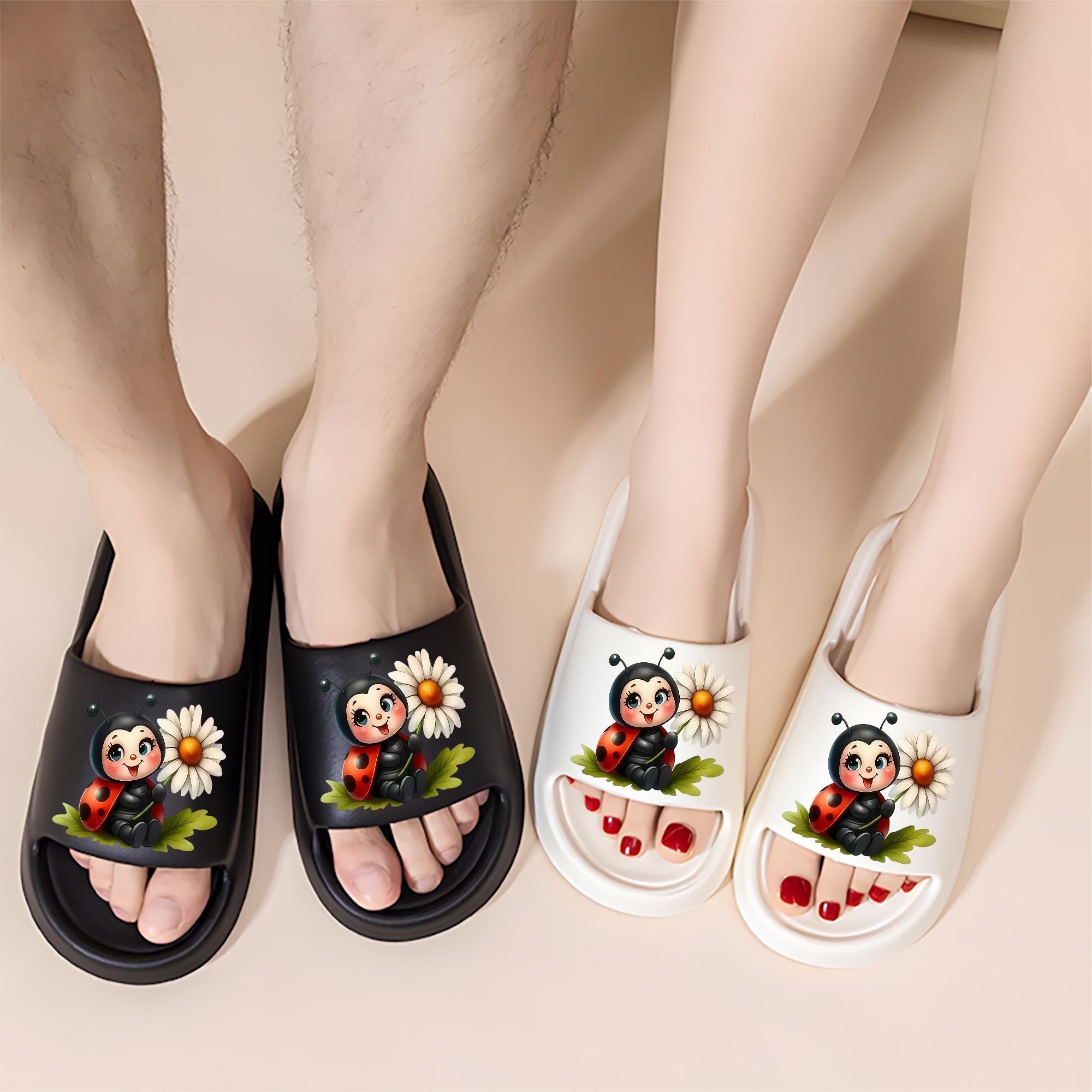 1 pair of new unisex slippers, ladybug and daisy design, indoor/outdoor slippers, holiday gift slippers, women's home slippers, room slippers, birthday gift slippers, casual slippers, summer EVA slippers, bathroom slippers, beach slippers