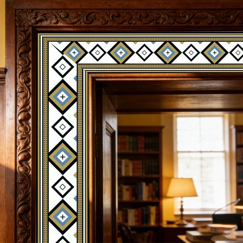 Durable Vinyl Self-Adhesive Wall Border, Geometric Pattern, Glossy Finish, Easy Maintenance, Multi-Purpose Decor for Baseboards and Walls