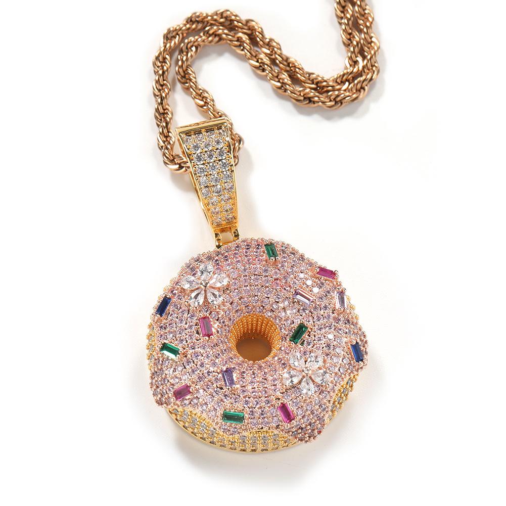 Loveden Hip Hop Iced Out Colorful Donut Pendant Necklace, Full Micro Pave Cubic Zirconia Donut Charm, Trendy Brand Quirky Streetwear Jewelry, Unique Fun Fashion Accessory, Unisex Statement Ornament for Men Women, Ideal for Daily Outfits, Club Party & Casu